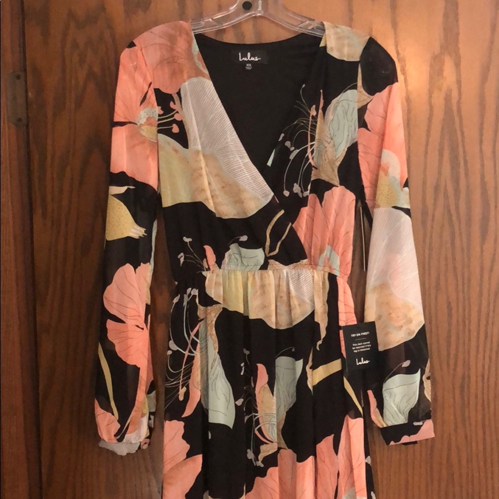 LuLus Floral Maxi Dress with Long Sleeves